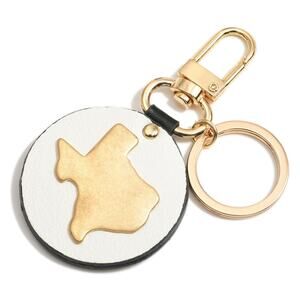 White Gold Texas State Round Keyring Keychain Bag Charm